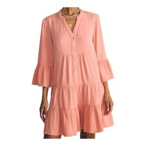 Faherty Dream Cotton Gauze Kasey Dress Organic Boho Beach Coral XXS Oversized